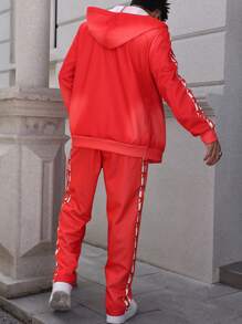 Manfinity EMRG 2pcs Men Casual Letter Print Zipper Hoodie And Sweatpants Set, Autumn - Red - View 2