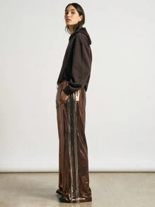 AiiRZ Weite Hose mit metallischer Optik, seitlichem Kontraststreifen und Kordel zum Binden