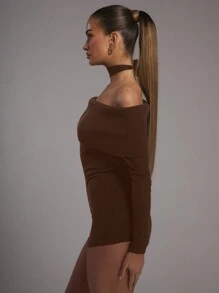 MUSERA 针织罗纹露肩连体裤 新年派对 春夏 - 巧克力棕 - 查看 2