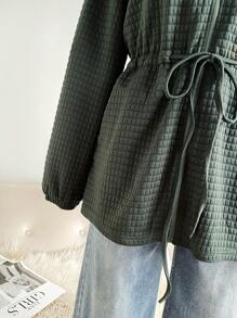 SHEIN Frenchy Plus Size Women Solid Color Long Sleeve Zipper Hooded Drawstring Waist Casual Jacket, Autumn/Winter