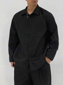 DAZY 1 chiếc áo sơ mi nam dài tay màu đen, kiểu dáng thường ngày, đa năng, phù hợp cho trang phục công sở mùa thu. - màu đen - Xem 3