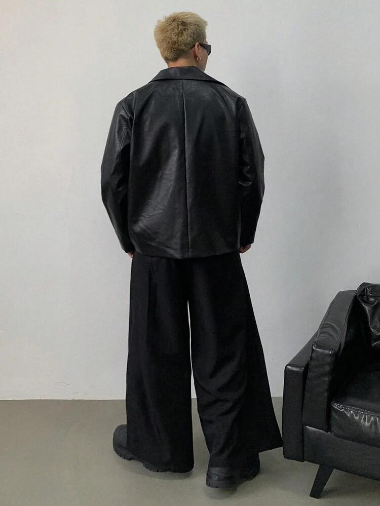 Men's Plain Black Leather Jacket/Coat For Autumn