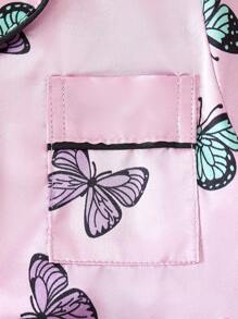 Young Girl Butterfly Print Contrast Piping PJ Set