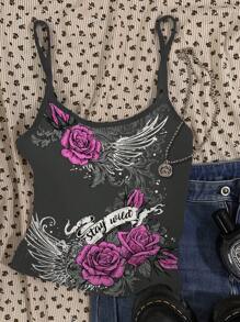 Attitoon Áo ba lỗ in hình hoa hồng và cánh cổ điển gợi cảm dành cho nữ, mùa hè - trắng - Xem 4