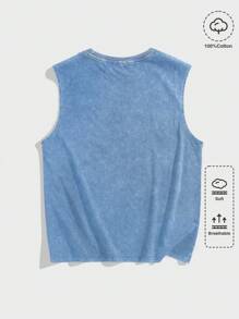 ROMWE MEN Street Life 男式赛车夏季字母印花圆领休闲混色背心，学校 - 藍色 - 查看 2