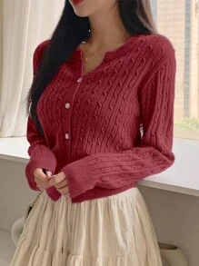 DAZY Cárdigan de punto con botones en el frente, de color liso, para uso casual diario, para otoño/invierno