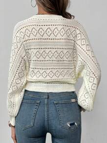 SHEIN LUNE Cardigan aperto da donna in maglia traforata con laccetti laterali, casual per l'autunno - Beige - Visualizzare 2