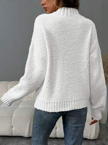 SHEIN LUNE 女士休闲浪漫 3D 花卉高领毛衣 - 米色 - 查看 2