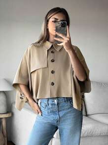 SHEIN Essnce Manteau cape imperméable unicolore pour femme en automne - Kaki - Voir 1