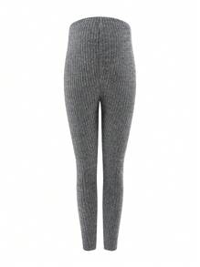 SHEIN 2pcs Maternity Casual Minimalist Elastic Rib-Knit Leggings - Grey - View 4
