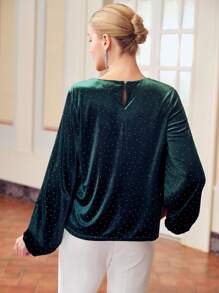 ZEYLAH 纯色灯笼袖褶皱衬衫 - 綠色 - 查看 6