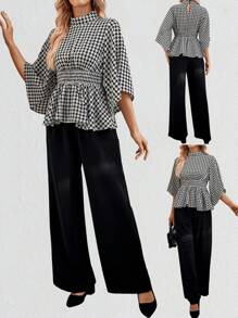 SHEIN LUNE Women's Black And White Striped Two-Piece Set Elegant Office Professional Clothes,Long Sleeve Shirts And Dress Pants,Autumn Winter Fall Outfits - Multicolor - View 2