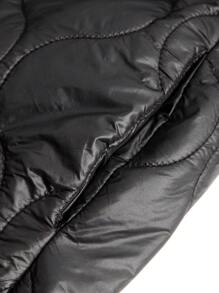 SHEIN BASICS Plus Size Solid Color V-Neck Long Sleeve Loose Padded Coat - Black - View 13