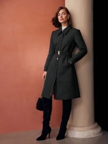 MOTF PREMIUM 配腰带撞色绗缝大衣