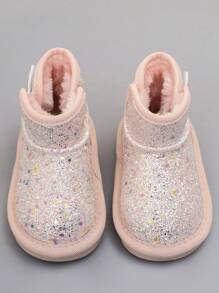 1 Pair Baby Girl Glitter Soft Warm Non-Slip Snow Boots, Suitable For Outdoor Wear In Autumn & Winter