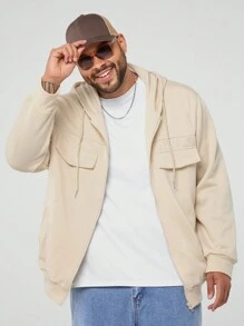 Manfinity VCAY Plus Size Men's Loose Fit Long Sleeve Hooded Sweatshirt, For Fall Winter - Apricot - View 1