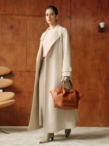 MOTF PREMIUM WOOL LAPEL COLLAR BELTED PEA OVERCOAT