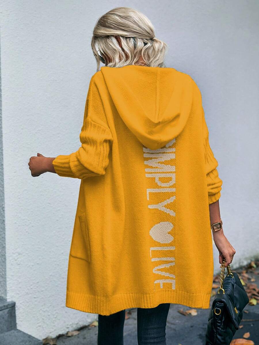 SHEIN LUNE Áo khoác cardigan trùm đầu họa tiết chữ cái thường ngày cho nữ, Thu/Đông - Nhiều màu - Xem 1
