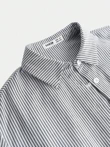 Conjunto de 2 piezas para niñas preadolescentes, camisa de manga larga con cuello y pantalón largo a rayas, de corte holgado y cómodo