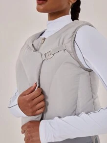 Musera Sport Asymmetric Puffer Gilet, Padel, Tennis, Pickleball Winter Evening - Light Grey - View 5