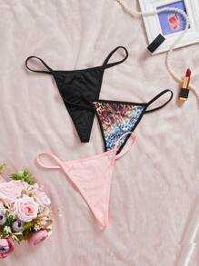 3 piezas Conjunto de tangas de estilo Y2K con estampado de leopardo y bloques de color sexy