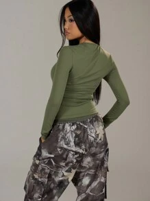 MUSERA 圆领长袖上衣 休闲夏季度假春夏假日 - 卡其色 - 查看 3