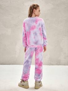 TEENAGE MUTANT NINJA TURTLES | SHEIN Tween Girl Cartoon Turtle Graphic Tie-Dye Oversized Teddy Sweatshirt & Pants Set