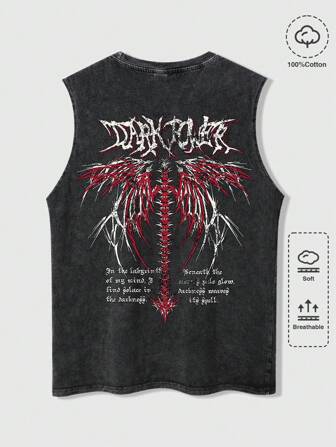 Grunge Punk Men's Slogan Graphic Daily Sleeveless Tank Top, School