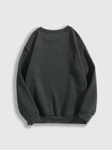 ROMWE Fairycore Áo nỉ dài tay cổ tròn in hình nấm cỡ lớn, kiểu dáng thường ngày. - Màu xám đen - Xem 2