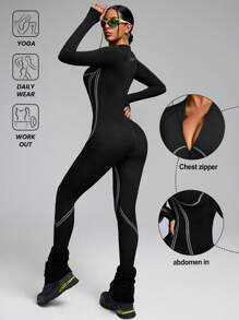 Innovista Seamless Black 3d Dynamic Lines Sports Jumpsuit,Tummy Control & Butt-Lifting Overall,Workout Outfits,Daily Casual & Yoga Fitness,Tummy Control & Butt-Lifting,Yoga, Women Outfit,Jumpsuits For Woman,Skiing,Hiking, Outdoor,Cycle