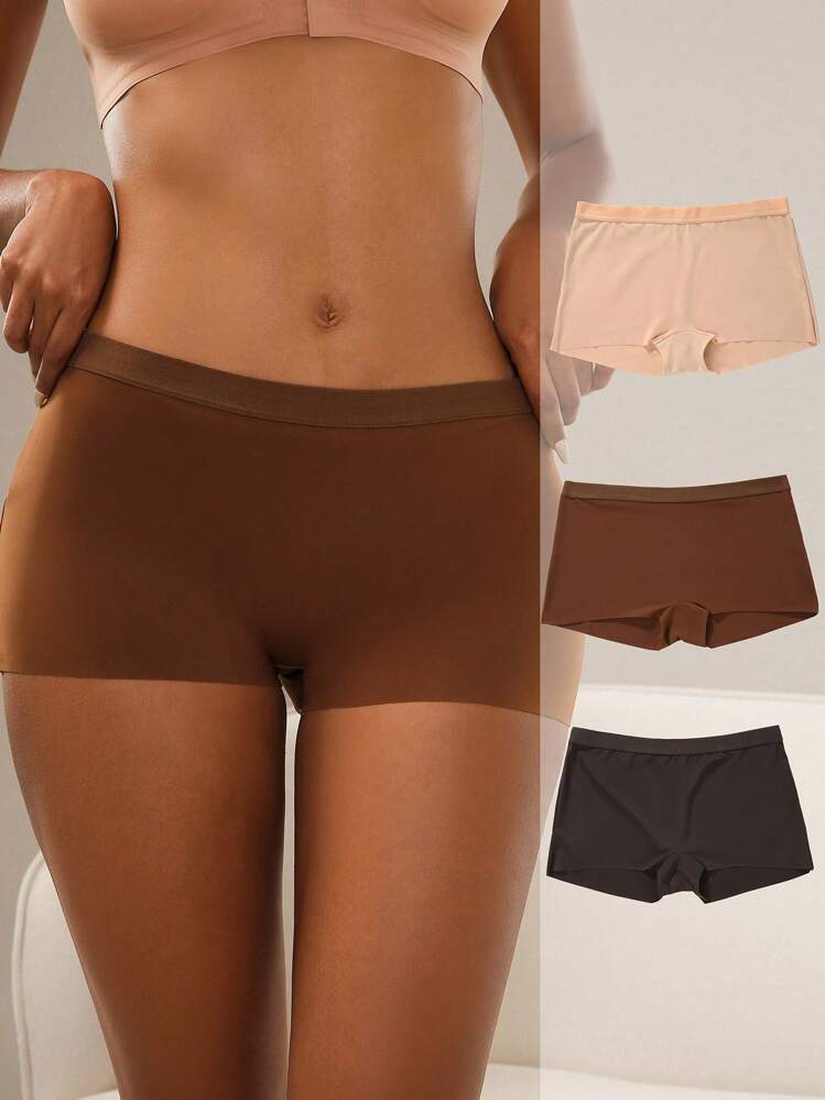 3 件套大地色系贴身弹力女式三角裤 - 彩色 - 查看 1