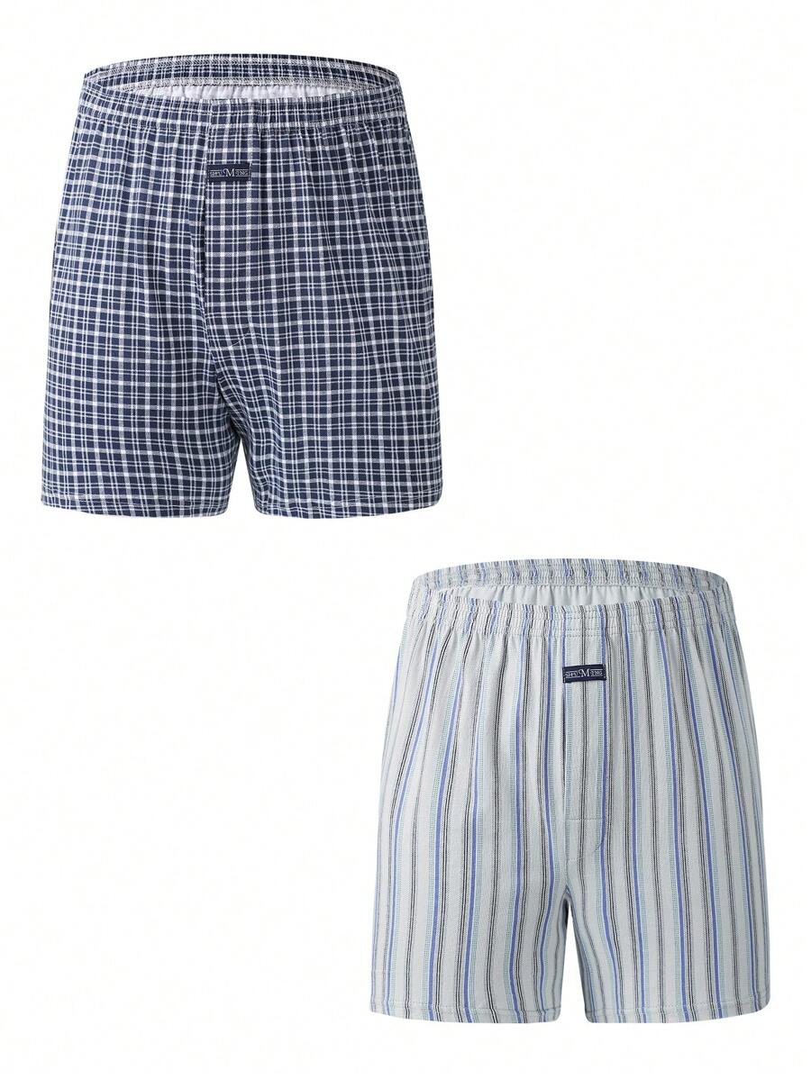 2pcs/Set Men's Plaid Boxers, Loose High Waist Summer Shorts, Plus Size - Multicolor - View 1
