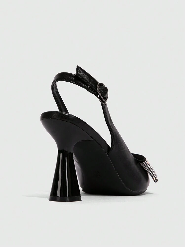 CUCCOO CHICEST 1pair Classic Black Crystal Embellished Pointy Toe High Heel Pumps For Women New Year Holiday