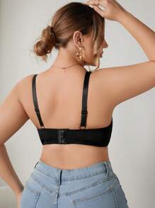 1pc Women Plus Size Minimalist Solid Color Gather Spliced Strap Underwire Bra