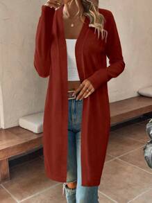 SHEIN LUNE Áo len cardigan mỏng nhẹ hở phía trước màu trơn đơn giản cho nữ, mùa thu/đông - trái cam - Xem 4