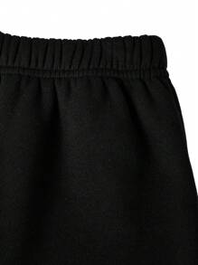 SHEIN 2 件装 Tween 女童休闲标语印花连帽衫（带拉链）和喇叭裤套装，秋季 - 黑色 - 查看 8