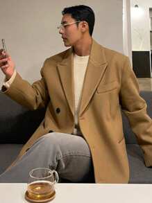 DAZY Camel Solid Men's Coat, Autumn Business Attire - Camel - View 5