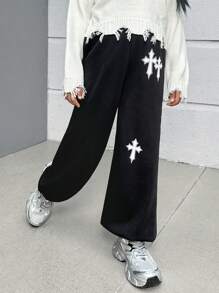 Tween Girls Streetwear Style Knit Jogger Pants - Black - View 4