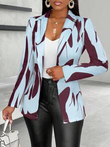 SOLERSUN Allover Printed Single-Breasted Waist Cinching Blazer Fall Cloth For Women - Baby Blue - View 6