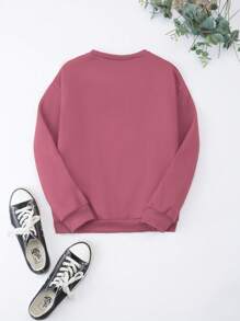 EMERY ROSE Casual Solid Color Round Neck Fleece Sweatshirt, Autumn/Winter,Long Sleeve Tops