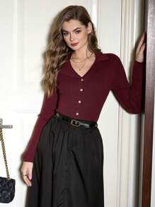 Vintamour Áo khoác cardigan dệt kim nữ cổ điển thanh lịch, cổ chữ V, tay dài, chất liệu gân, thích hợp mặc thường ngày và công sở, áo khoác cardigan tay dài màu đỏ cho dịp lễ Giáng sinh và Lễ Tạ ơn. - Đỏ - Xem 3