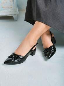 CUCCOO CURVES Women's Simple Pointed Toe Thick Heel Slip-On Fashion Open-Toe Elegant High Heels For Party New Year Holiday Valentines - Black - View 10