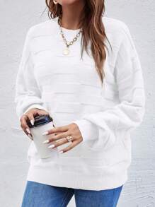 Calvaya 1pc Women Crew Neck Long Sleeve Solid Color Minimalist Sweater, Casual For Daily Wear Knit Pullover Fall Winter Outfit