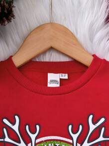 TEENAGE MUTANT NINJA TURTLES | SHEIN Young Girl Red Christmas Graphic Letter Print Casual Round Neck Long Sleeve Sweatshirt - Red - View 6