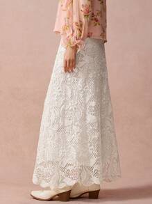 Enchnt New Autumn Winter Products, Women  Hollow Out Lace Waisted Elegant Skirt ,Fall Winter Women's Clothing, Winter Skirt,White Skirt,Fall Women Outfits,Winter Clothes,Winter Women Skirts,Christmas Women Clothes