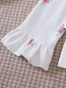 Young Girl Dancing Girl Ruffle Hem Home Wear Set - White - View 5