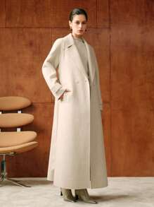 MOTF PREMIUM WOOL LAPEL COLLAR BELTED PEA OVERCOAT