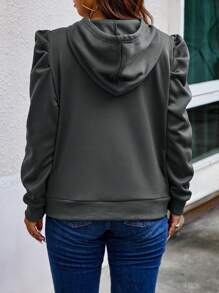 Calvaya Áo nỉ dáng rộng, màu trơn, vai rớt, có dây rút, chất liệu giữ nhiệt, kiểu dáng thường ngày cho mùa thu/đông. - Màu xám đen - Xem 2