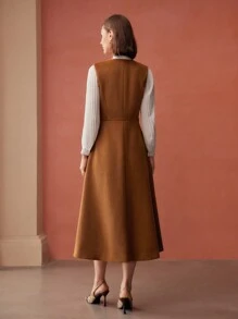 MOTF PREMIUM VESTIDO DE TIRANTES AJUSTADO A LA CINTURA DE DOBLE BOTONADURA