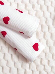 Baby Girl Heart Print Ruffle Trim Bow Front Dress & Headband - Red and White - View 3